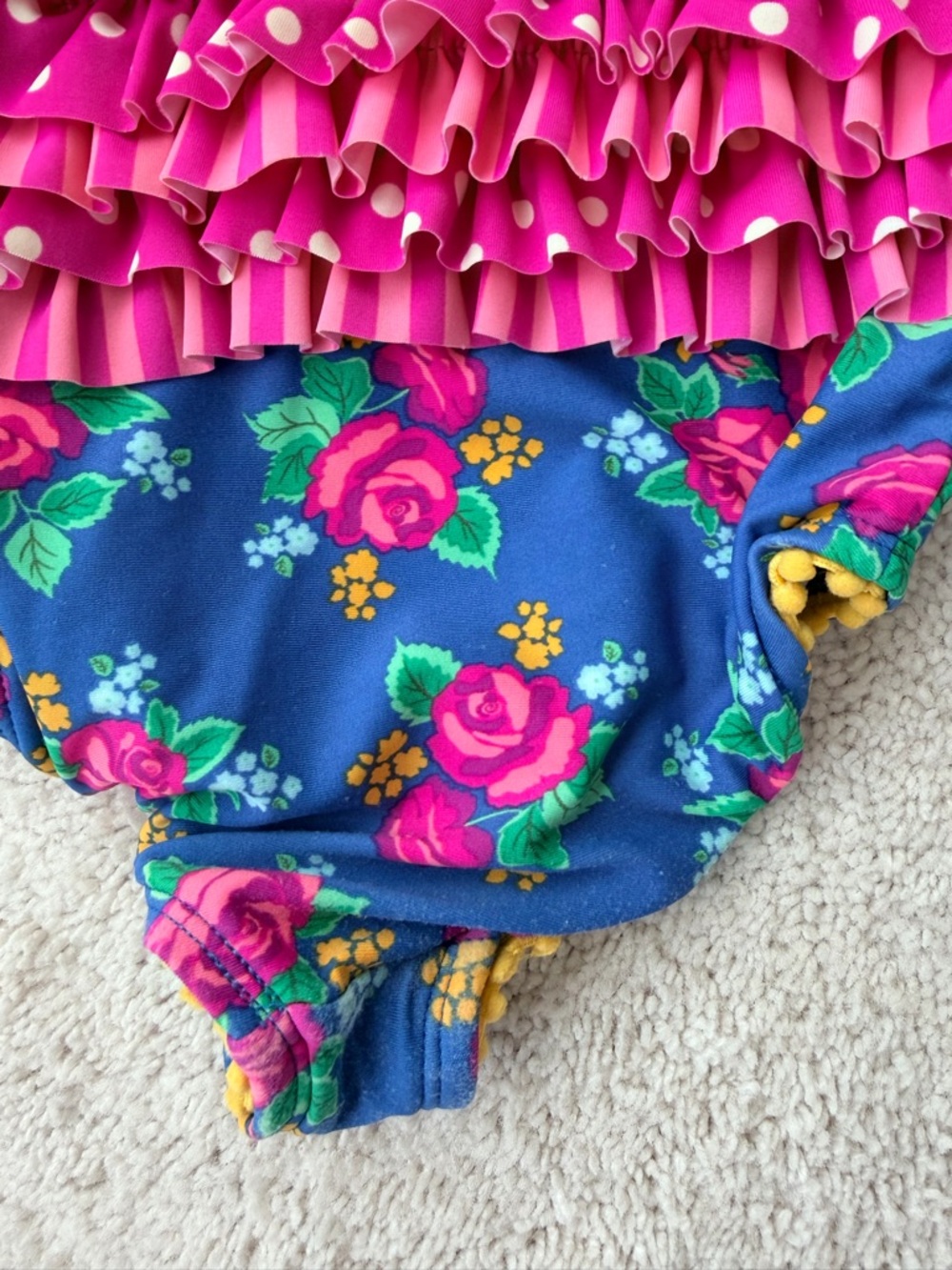 Matilda Jane Blue Floral One-Piece Swimsuit with Pink Ruffles - Picture 7 of 9
